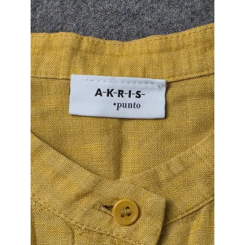 Akris Punto Blouse Womens Linen Yellow Mandarin Collar Pleated Sleeve Top - Picture 3 of 8